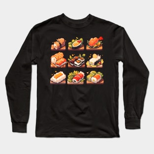 Cute Sushi Anime Food Pixel Art Long Sleeve T-Shirt